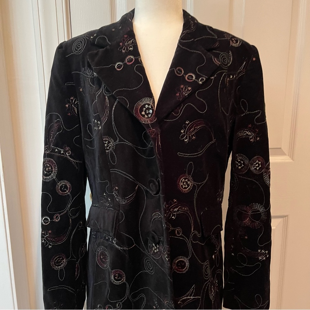 NWT BOHO CHIC 100% Silk Black  Embroidered Velvet/ Blazer/Jacket/Coat Sz 14